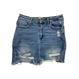Vervet Distressed Denim Mini Skirt Medium‎ Wash Raw Hem VT950 Size M